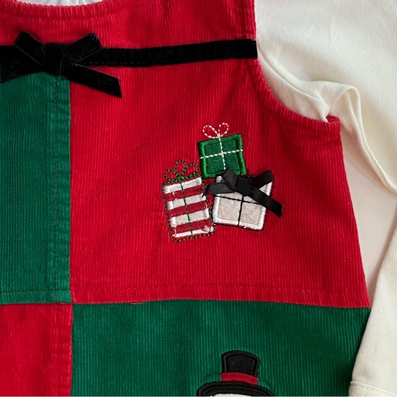 Christmas Dress 4T Red Corduroy Jumper Tree Santa Snowman presents White Shirt - Picture 11 of 13